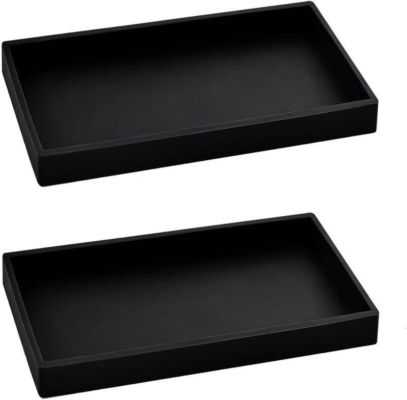 BasedFloor 2PCS 7.87” L x 3.93” W Silicone Soap Dispenser Trays, countertop Tray for Kitchen Counter, Toilet, Small Black Tray for Scrubber, Lotion Bottles, Perfume, Jewelry, Candle, Key Trinket Ring-Black - Image 1